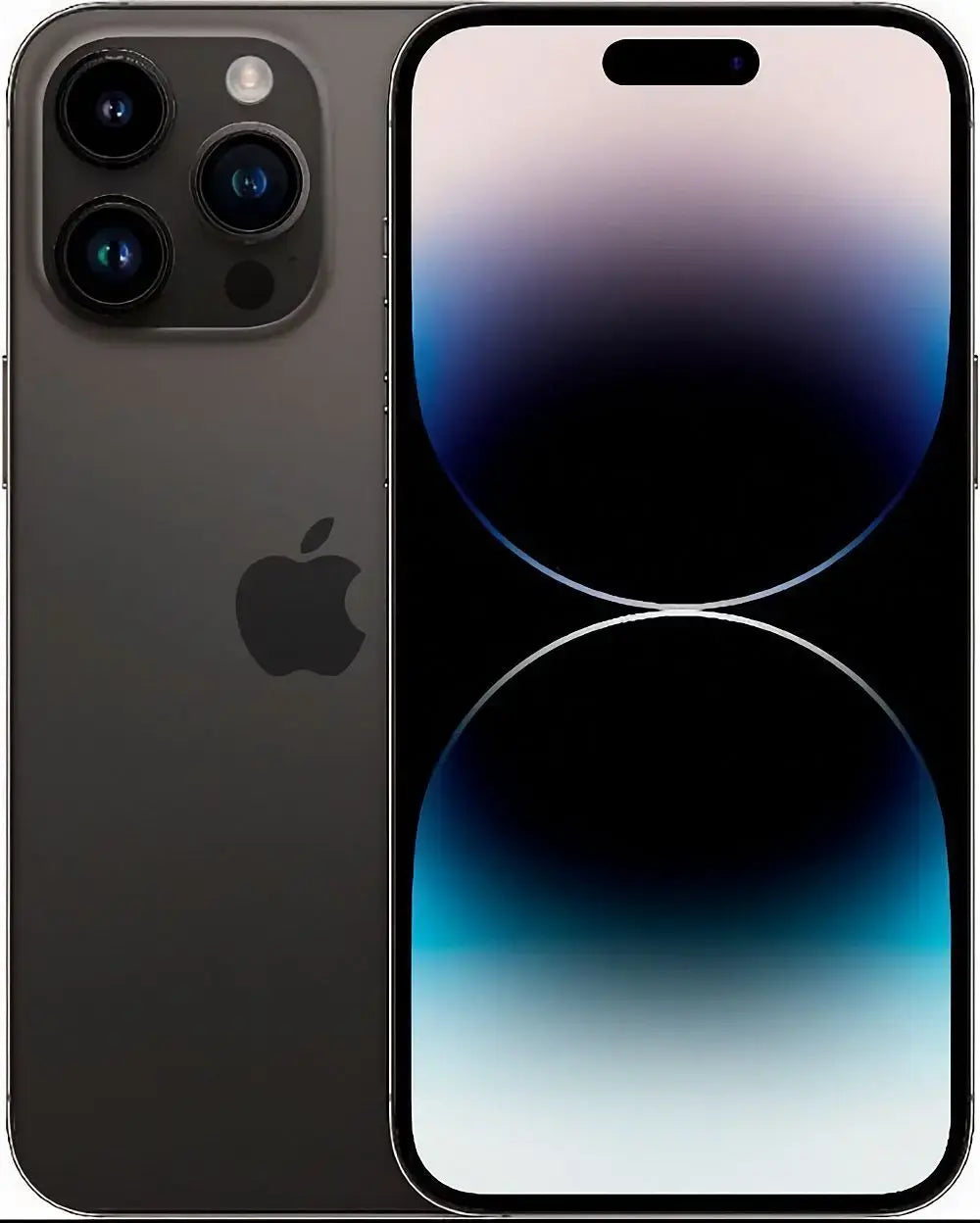 Refurbished iPhone 14 Pro in Space Black with front and back view. Shop now.