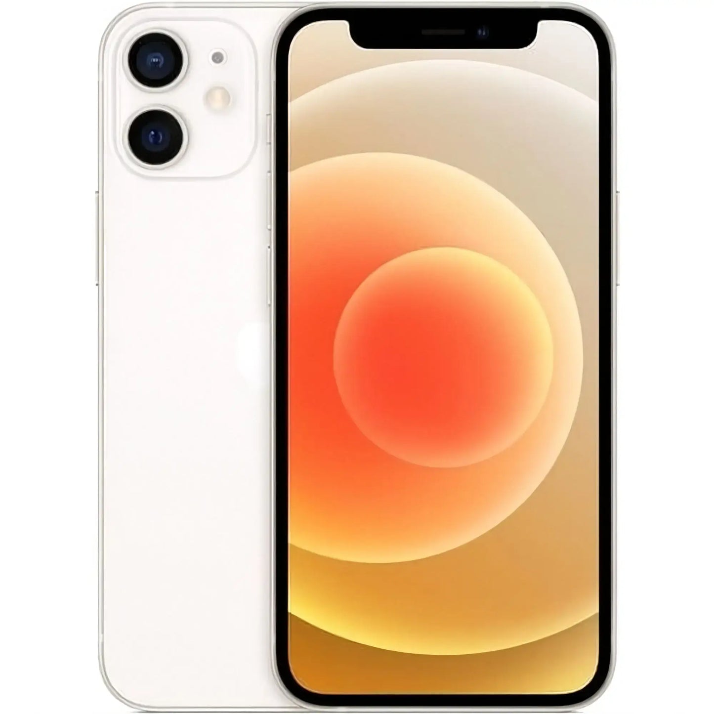 Refurbished iPhone 12 in White - Front and back view. View our complete in-house certified collection. Shop direct.