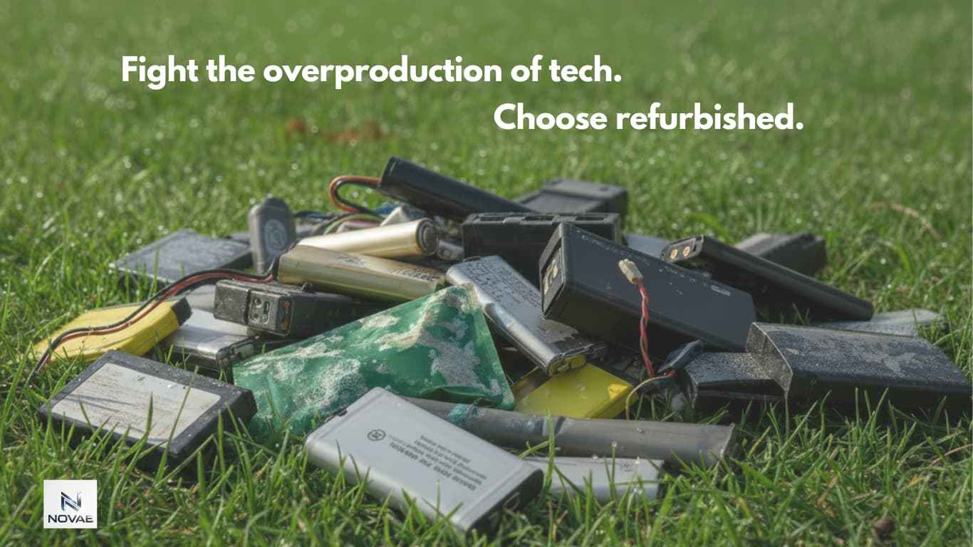 Certified refurbished iPhones and tech recycling on grass - Fight overproduction with NOVAE UK