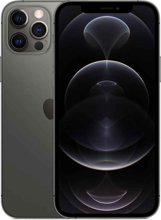 Refurbished iPhone 12 Pro Max in Graphite - Front view. Shop direct.
