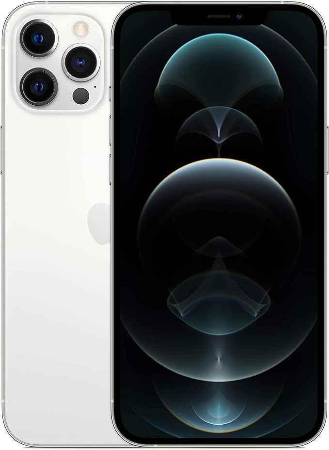 Refurbished iPhone 12 Pro Max in Sliver - Front view. Shop direct.