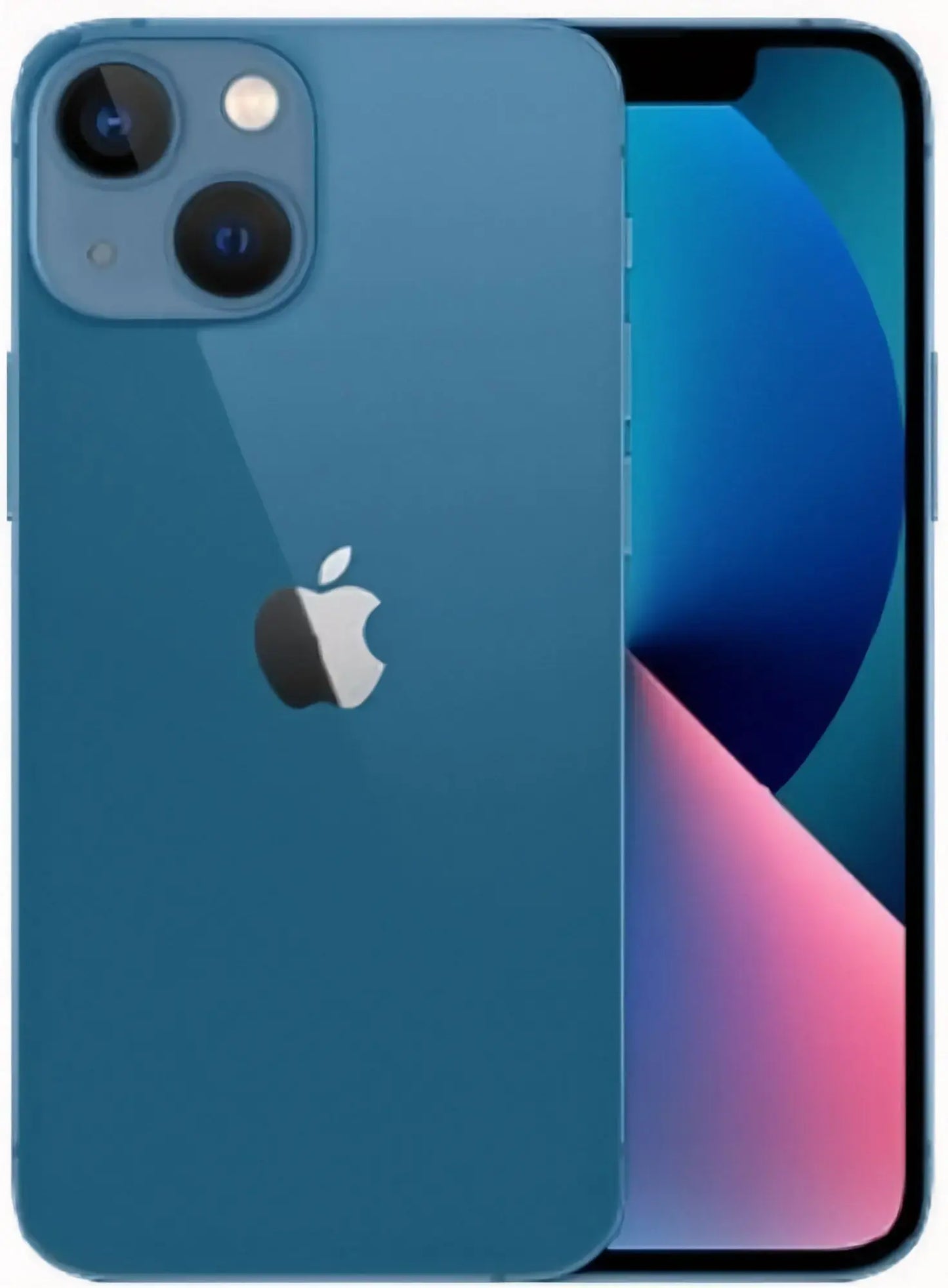 Refurbished iPhone 13 in blue - Front and back view. View our complete in-house certified UK collection. Shop direct.