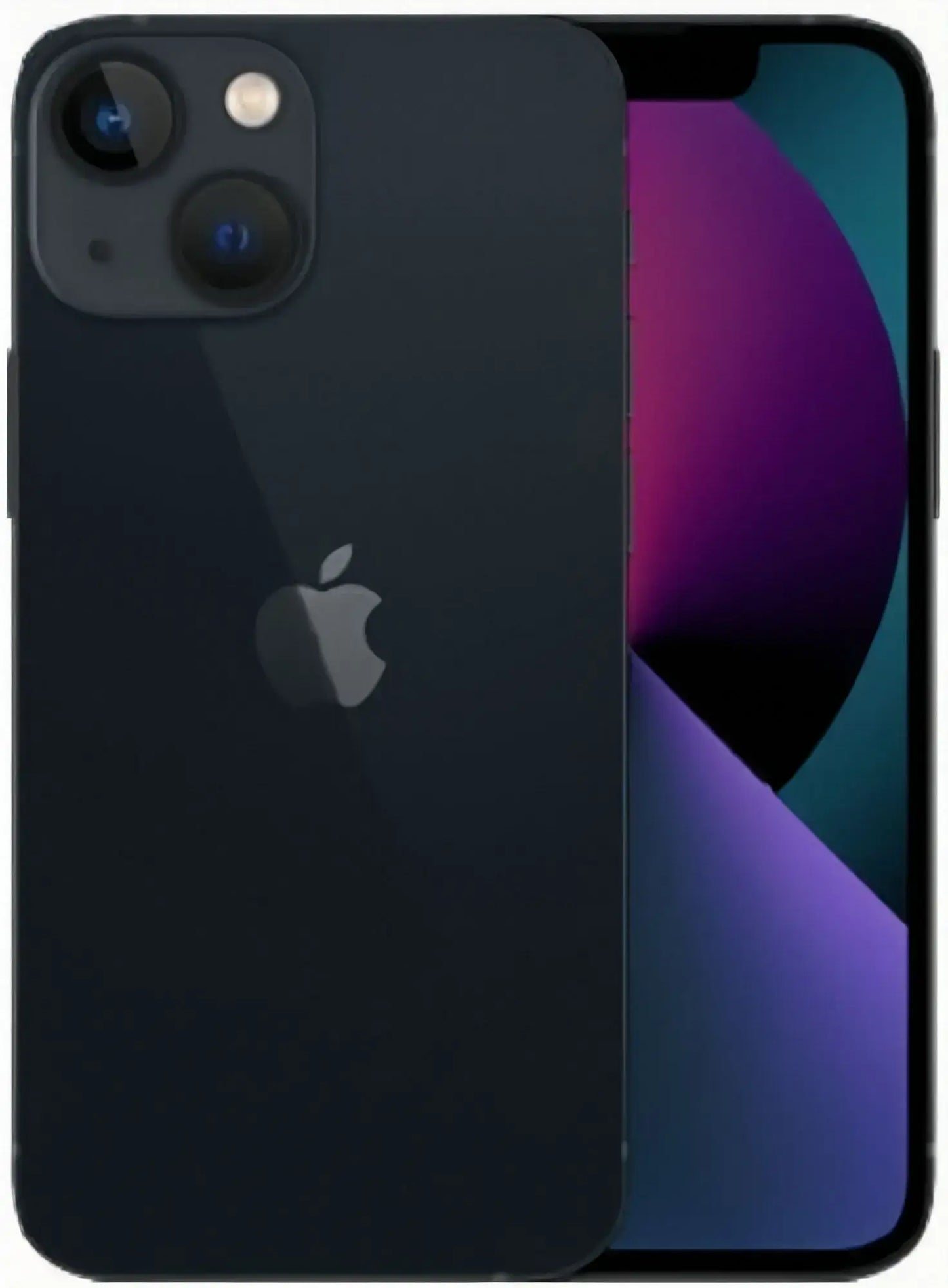 Refurbished iPhone 13 in Midnight - Front and back view. View our complete in-house certified UK collection. Shop direct.