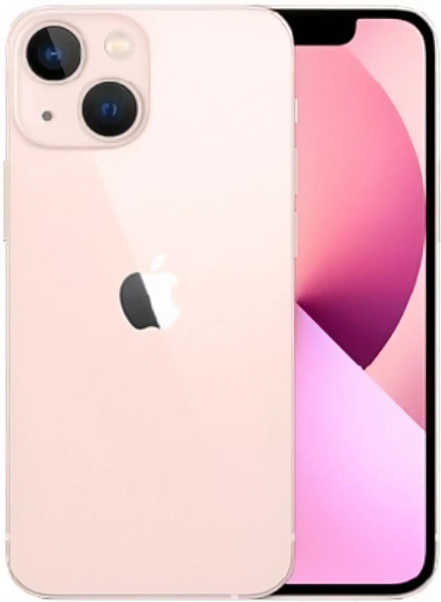 Refurbished iPhone 13 in Pink - Front and back view. View our complete in-house certified UK collection. Shop direct.