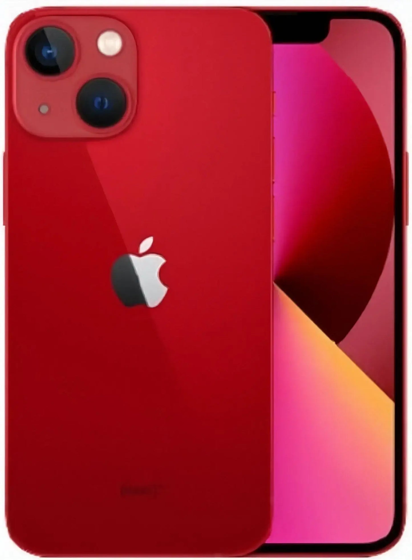 Refurbished iPhone 13 in Red - Front and back view. View our complete in-house certified UK collection. Shop direct.