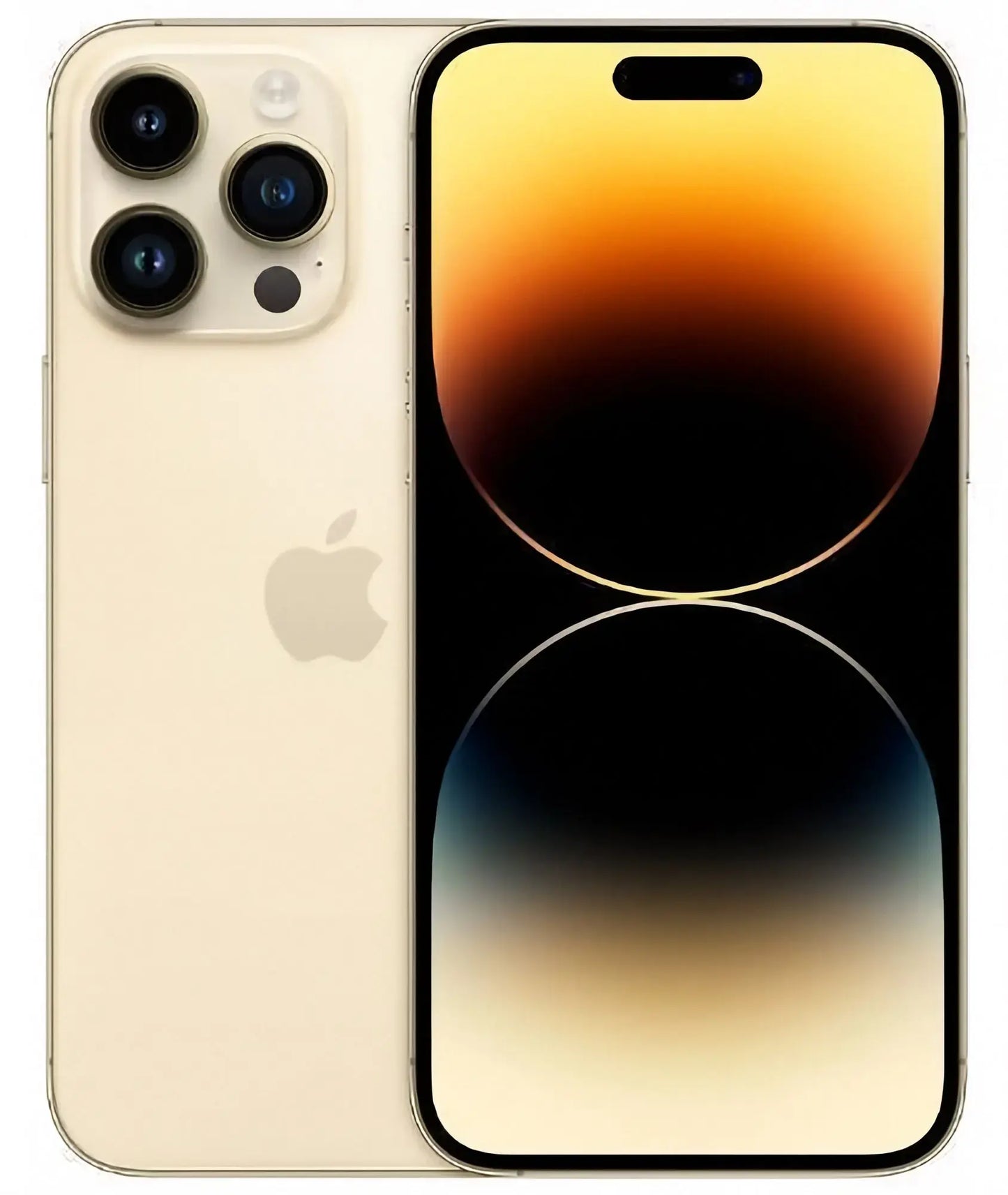 Refurbished iPhone 14 Pro in Gold with front and back view. Shop now.