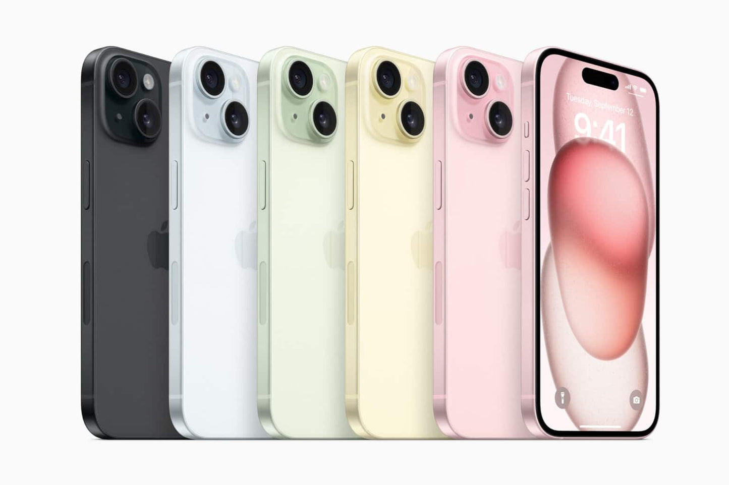 Refurbished iPhone 15 in all colors: black, white, green, yellow and pink. Shop now.