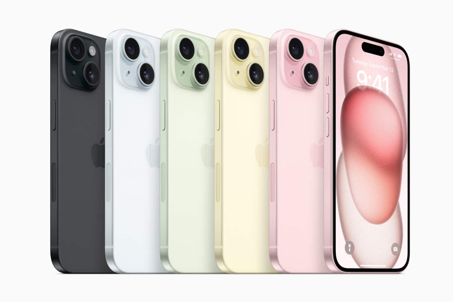 Refurbished iPhone 15 in all colors: black, white, green, yellow and pink. Shop now.