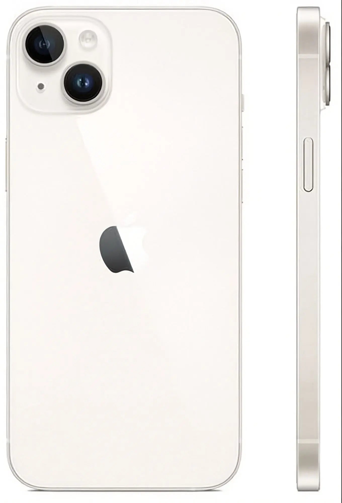 Starlight white refurbished iPhone 14 plus back and side view