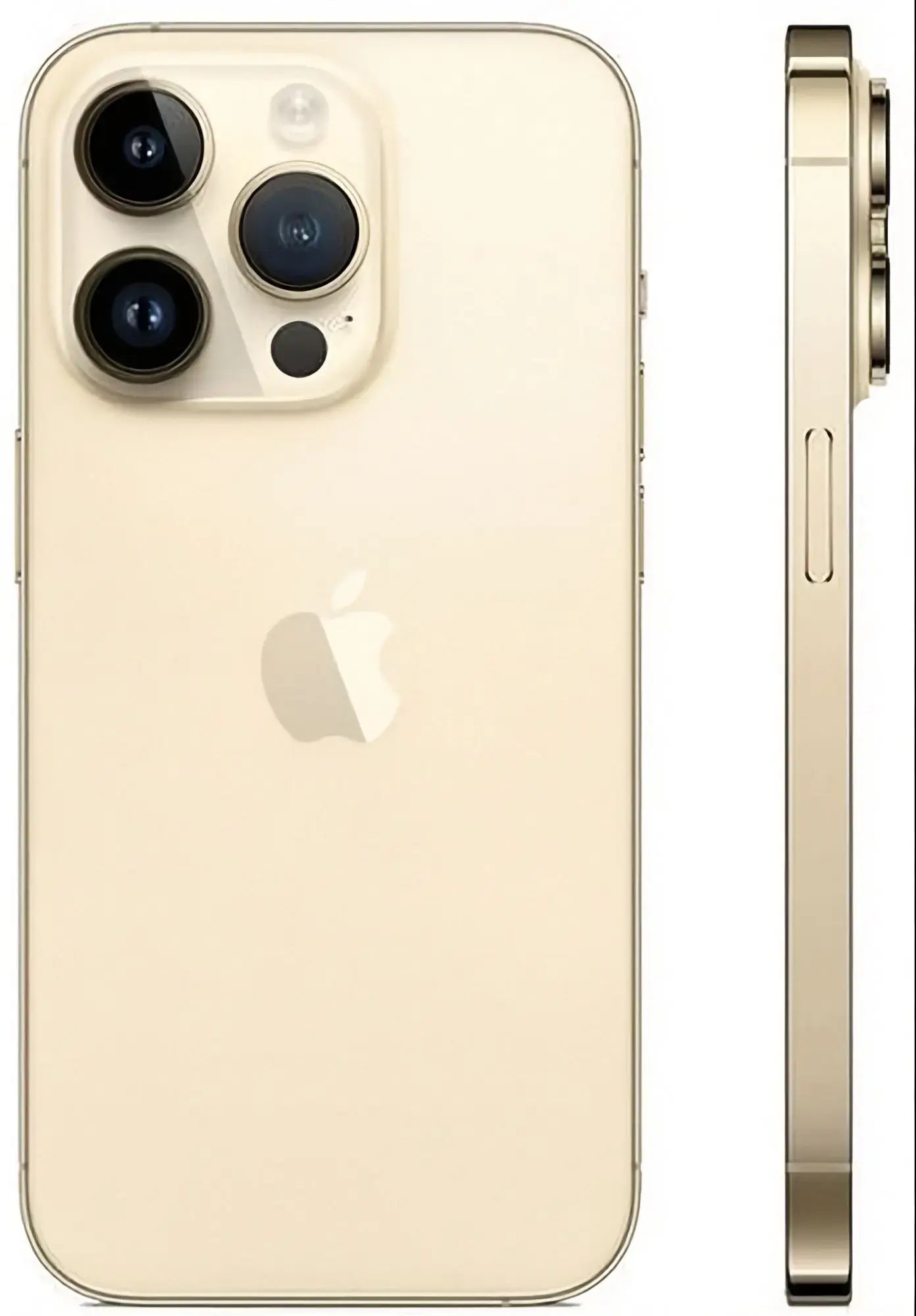 Refurbished iPhone 14 Pro Max in Gold - back and rear view. Shop direct.