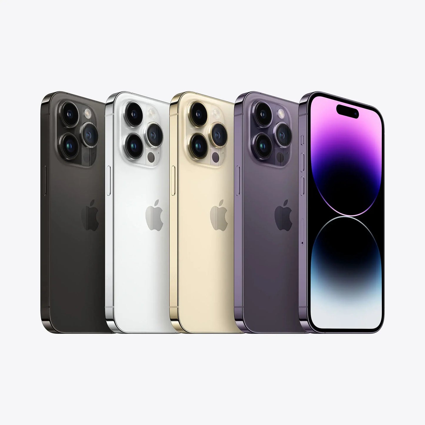Refurbished iPhone 14 Pro Max in all colors: Space black, Sliver, Gold, Deep Purple. View our complete in-house certified UK collection.