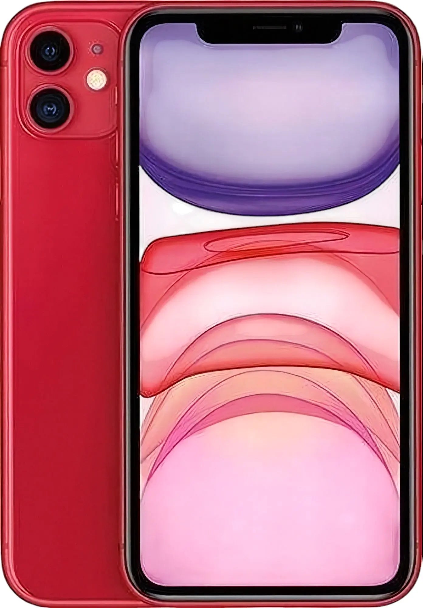Refurbished iPhone 11 in Red - Front and rear view. View our certified UK collection. Shop direct.