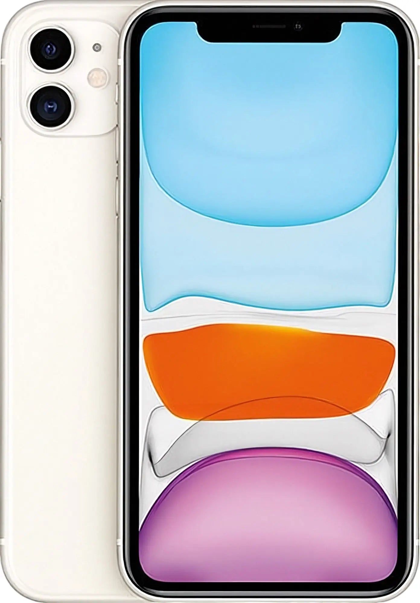 Refurbished iPhone 11 in White - Front and rear view. View our certified UK collection. Shop direct.