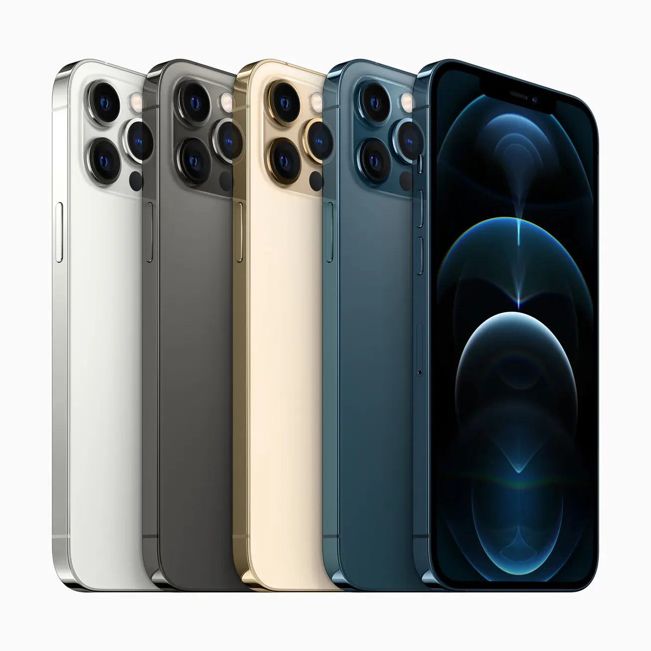 Refurbished iPhone 12 Pro in all colors: Sliver, Pacific Blue, Graphite and gold. Shop direct.