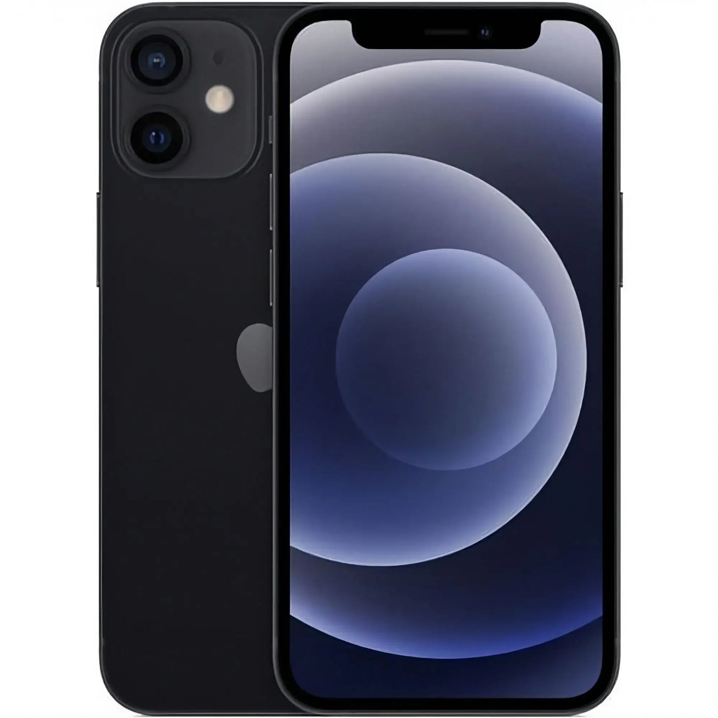 Refurbished iPhone 12 in Black - Front and back view. View our complete in-house certified collection. Shop direct.