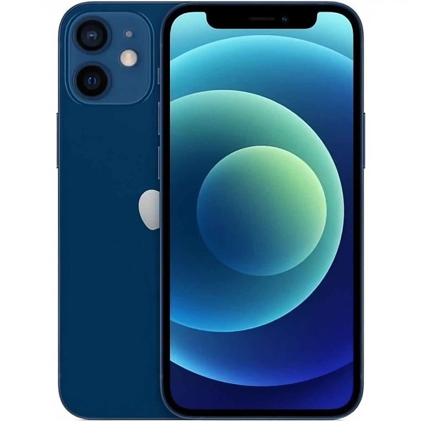 Refurbished iPhone 12 in Blue - Front and back view. View our complete in-house certified collection. Shop direct.