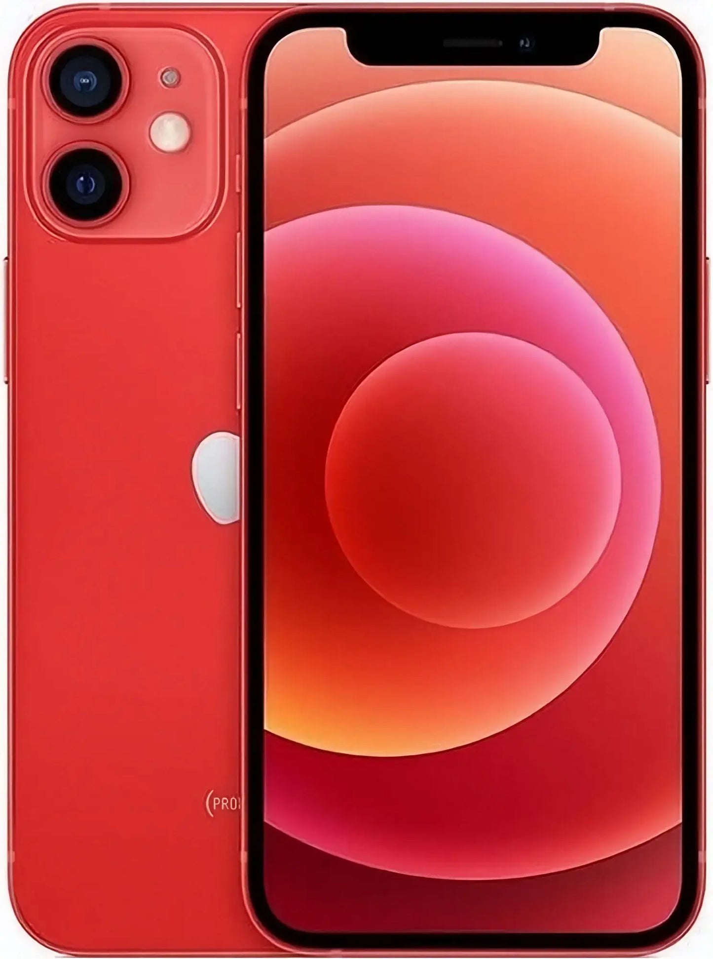 Refurbished iPhone 12 in Red - Front and back view. View our complete in-house certified collection. Shop direct.