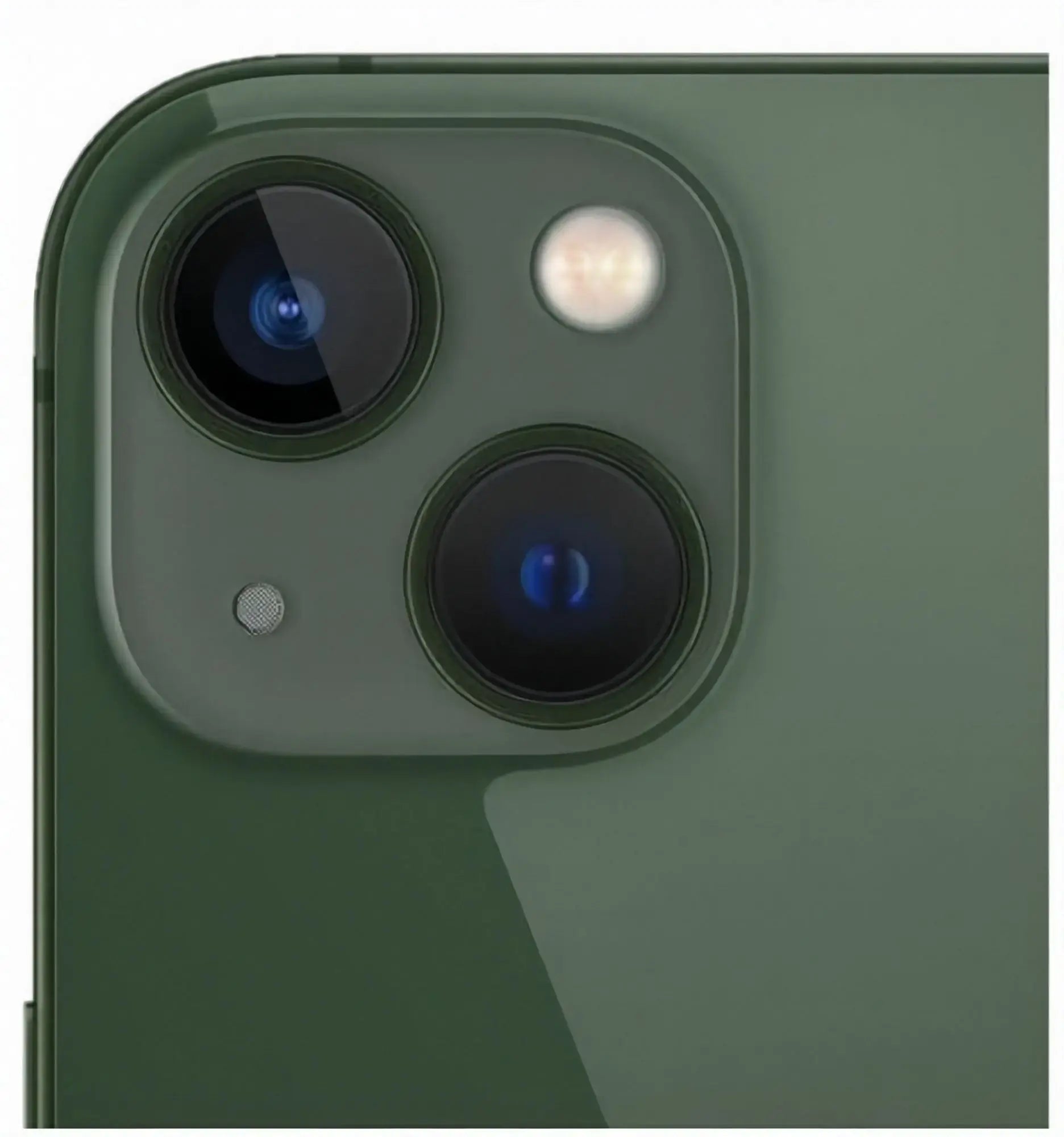 Refurbished iPhone 13 in Green - camera view. View our complete in-house certified UK collection. Shop direct.