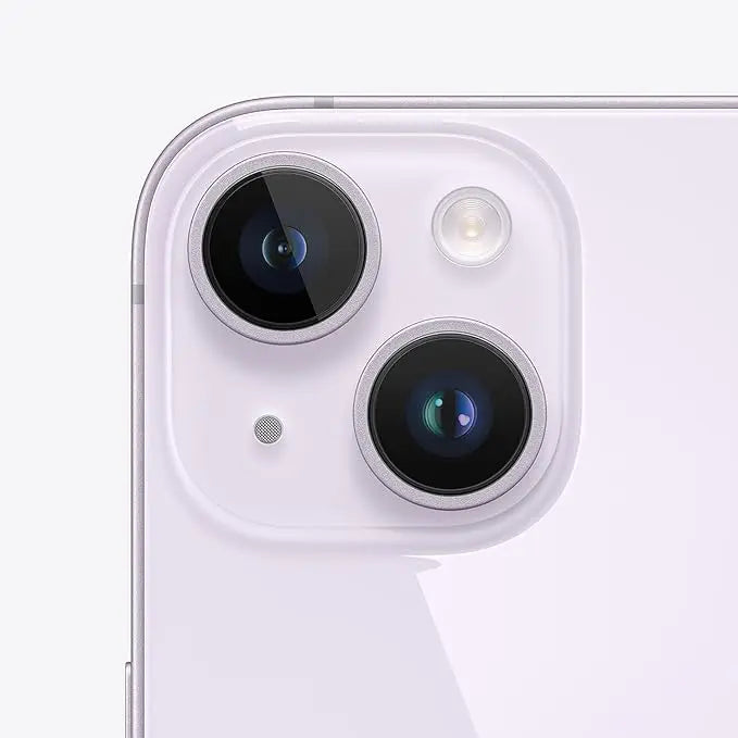purple refurbished iPhone 14 camera view