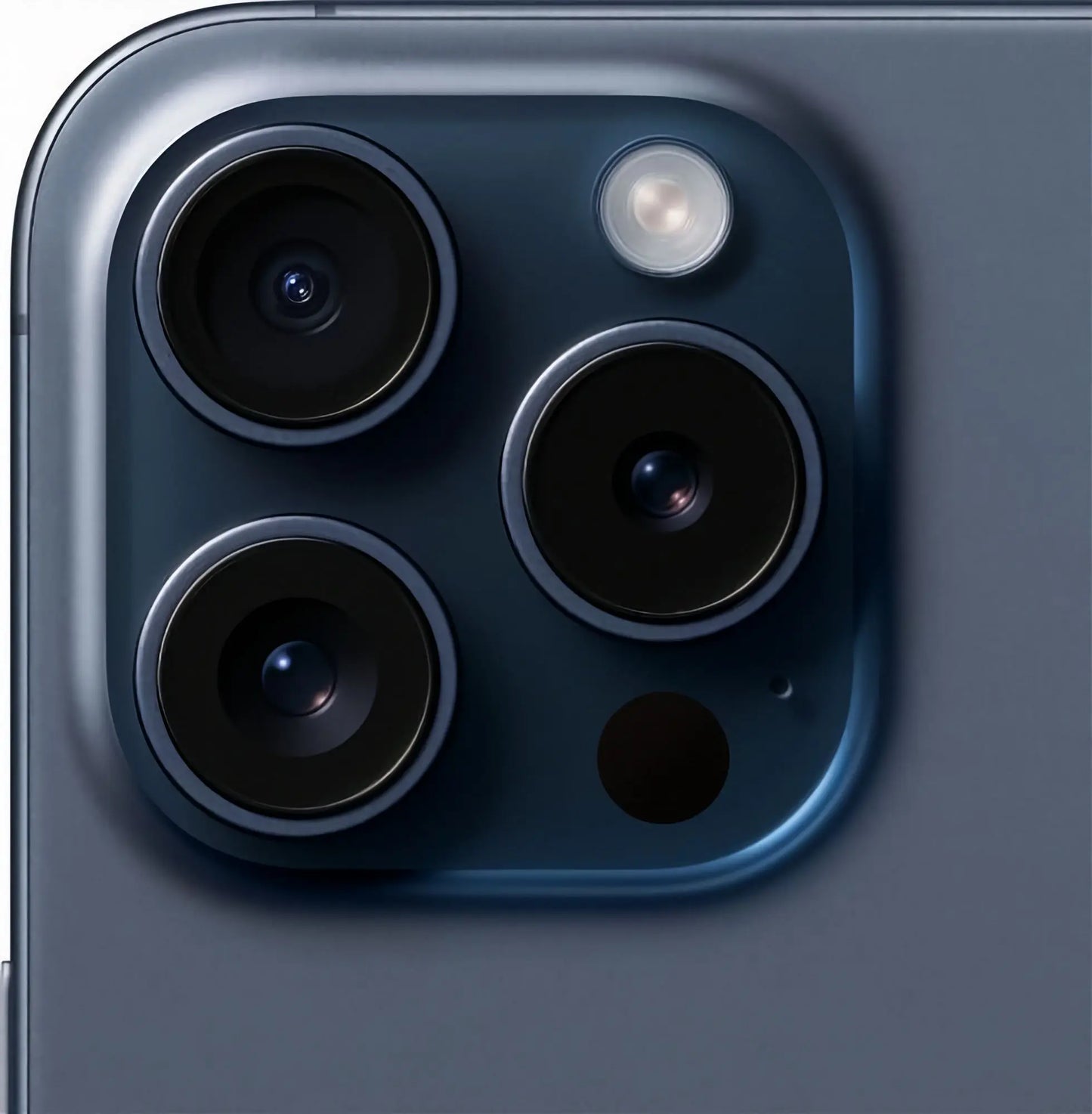 Refurbished iPhone 15 Pro in blue titanium camera view