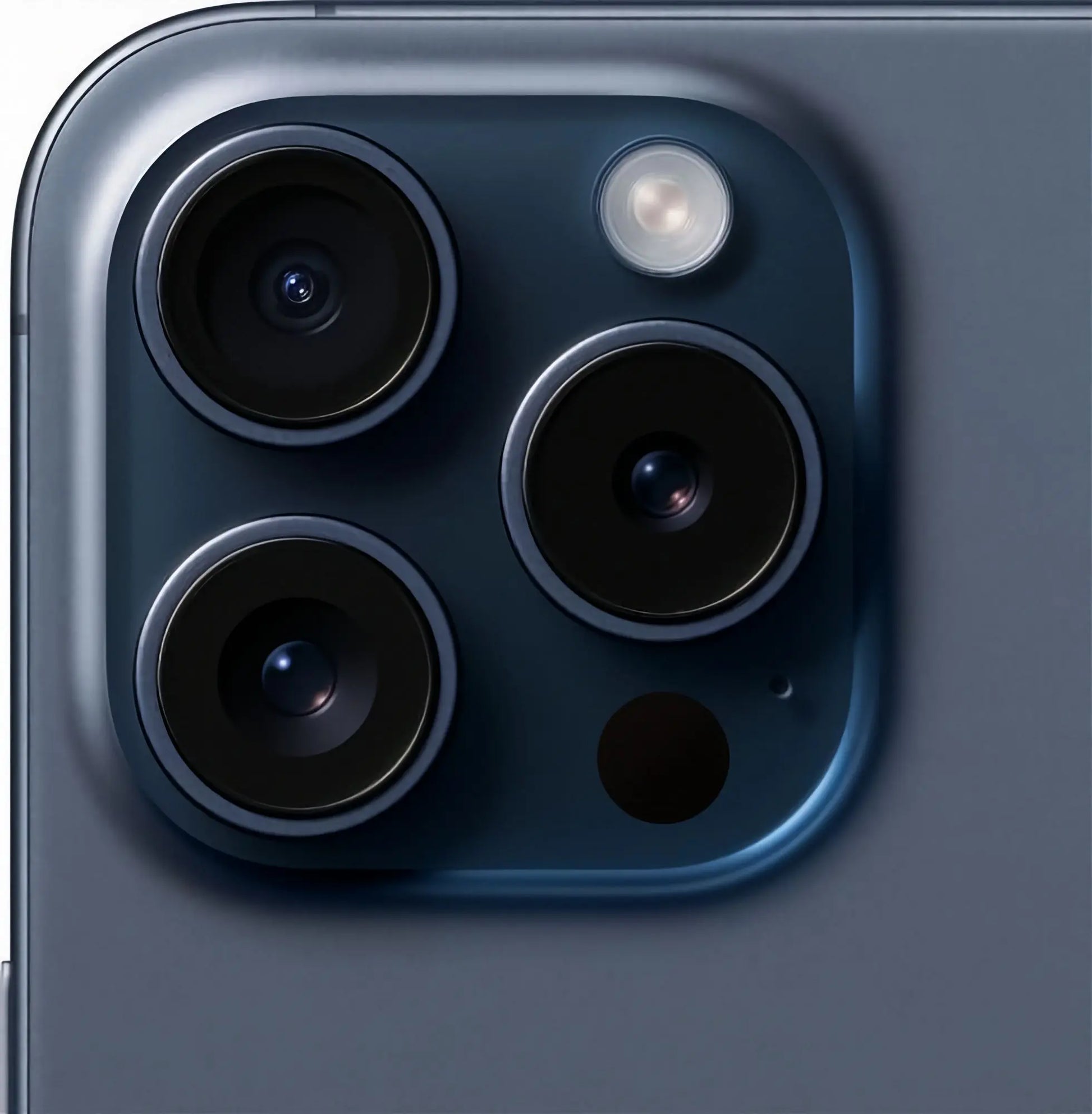 Refurbished iPhone 15 Pro in blue titanium camera view