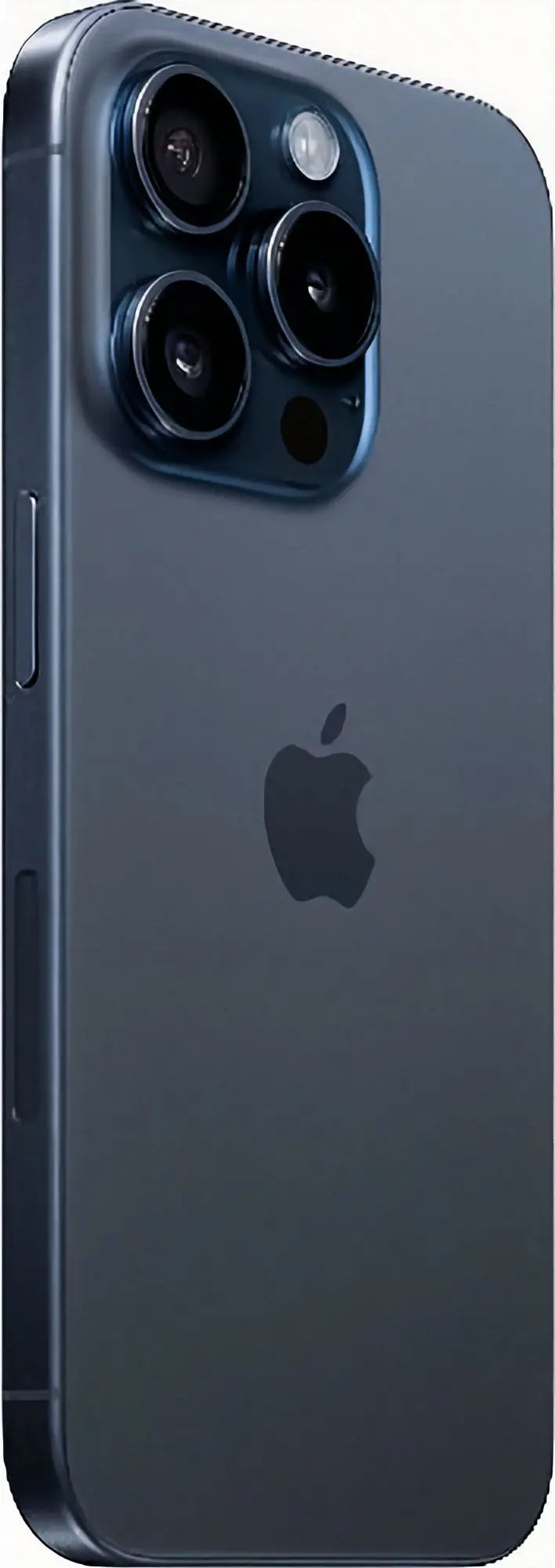 Refurbished iPhone 15 Pro in blue titanium side view 