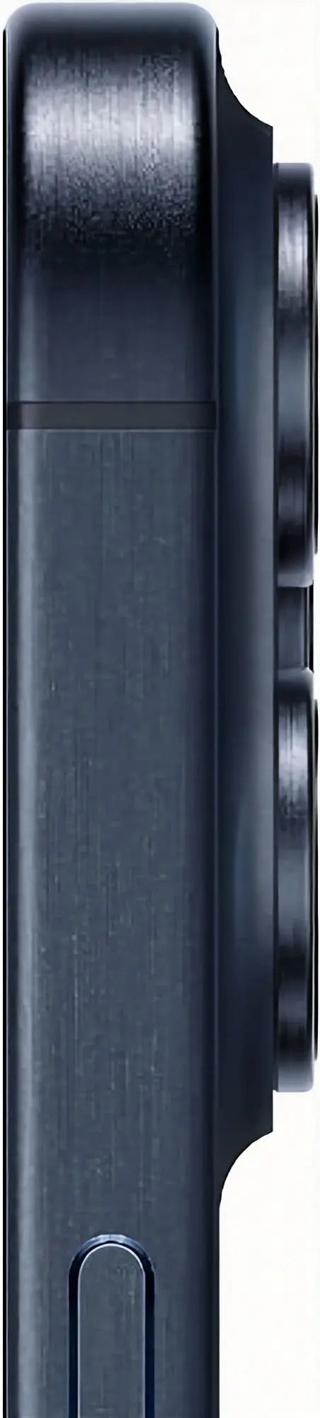 Refurbished iPhone 15 Pro in blue titanium side and button view